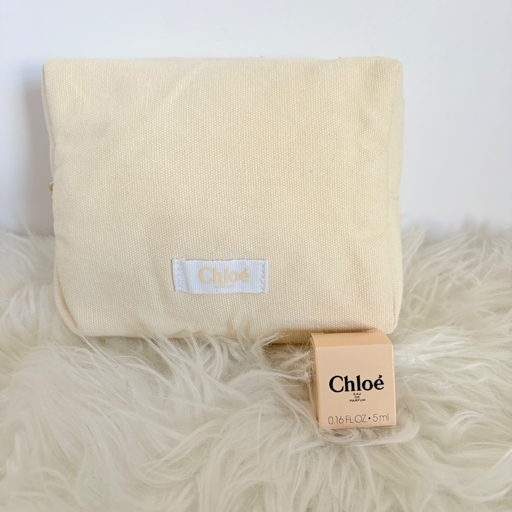 Chloe Parfums Cream‎ Canvas Cosmetic Bag and 5ml Mini Eau de Parfum Set